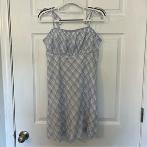 Hollister Slip Mini Dress Light Blue Plaid Tie Straps (M)